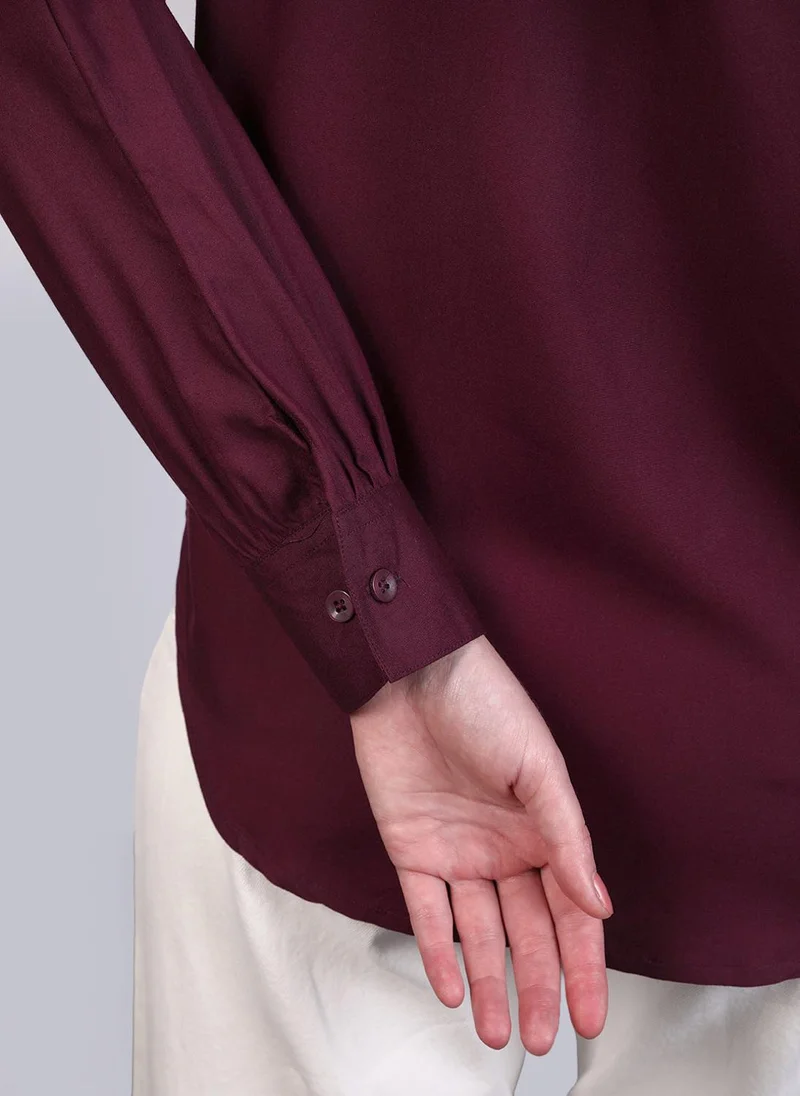 Urbano Fashion  Urbano Fashion Women's Maroon Modal Viscose Full Sleeve Regular Fit Casual Solid Shirt with Mandarin Collar for Women | Best Price UAE